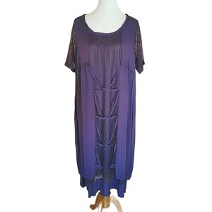La Mouette Purple Criss Cross Front Sheer Underlay Midi Dress
